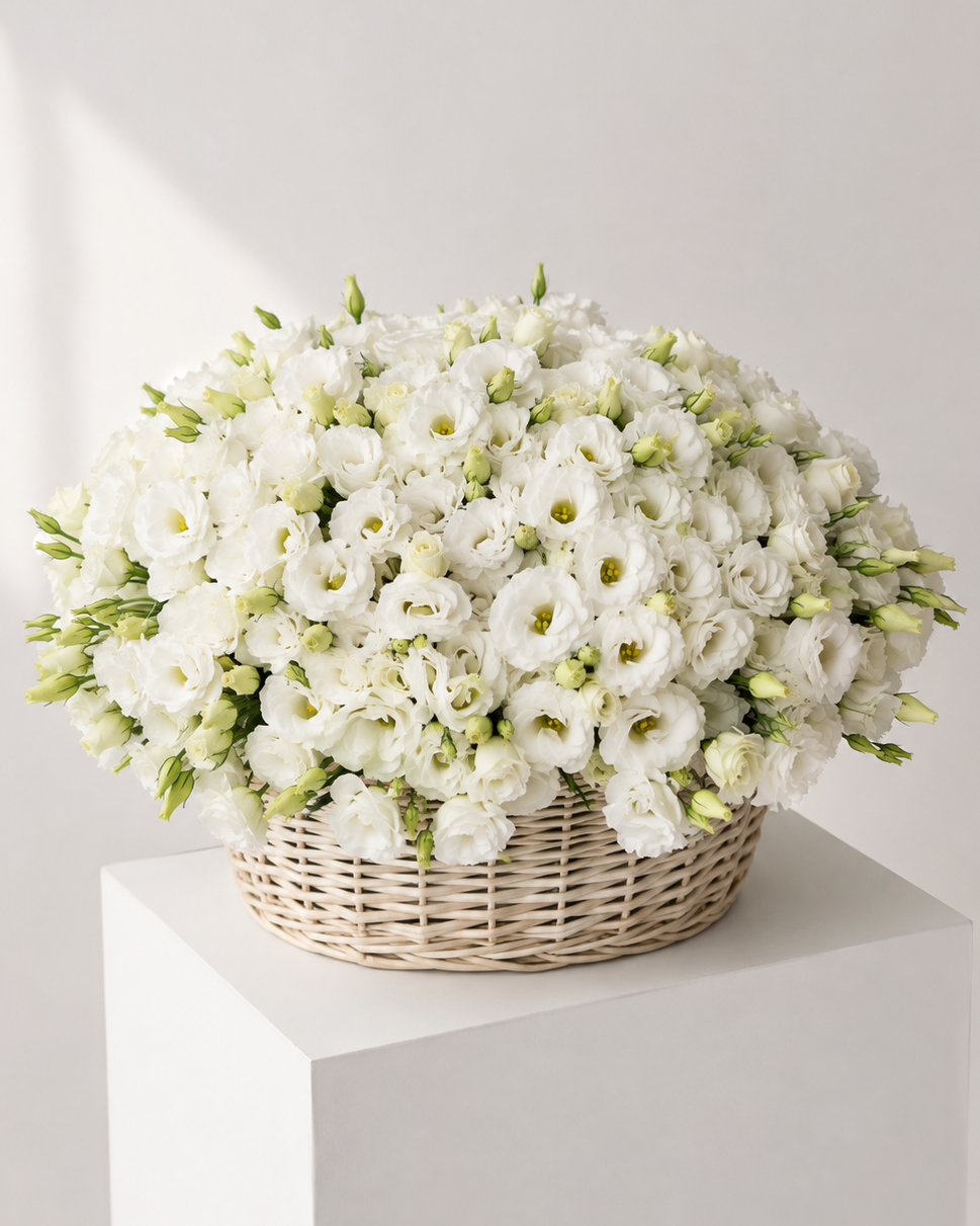 White Lisianthus Basket