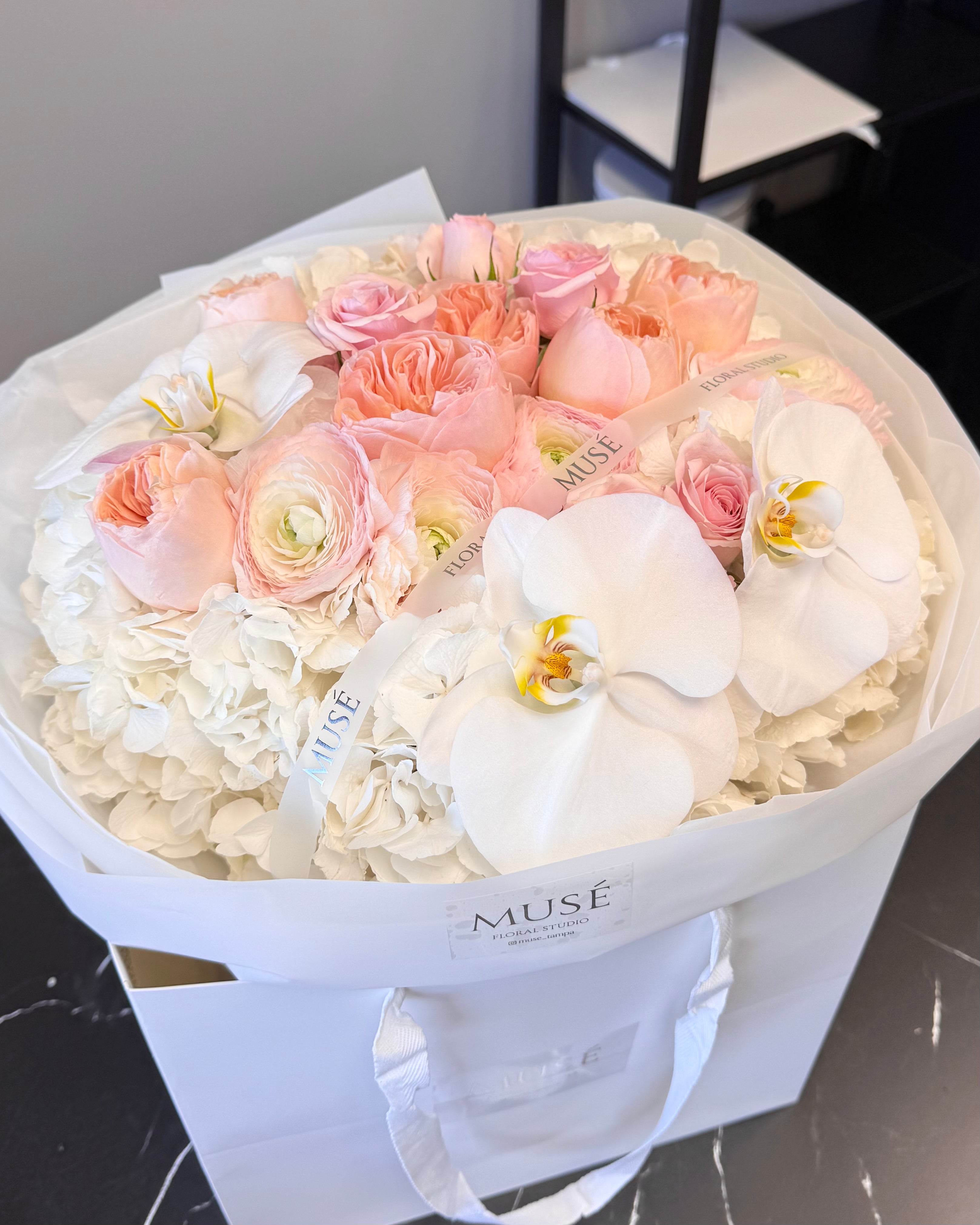 Muse Peach Rose & Orchid Arrangement