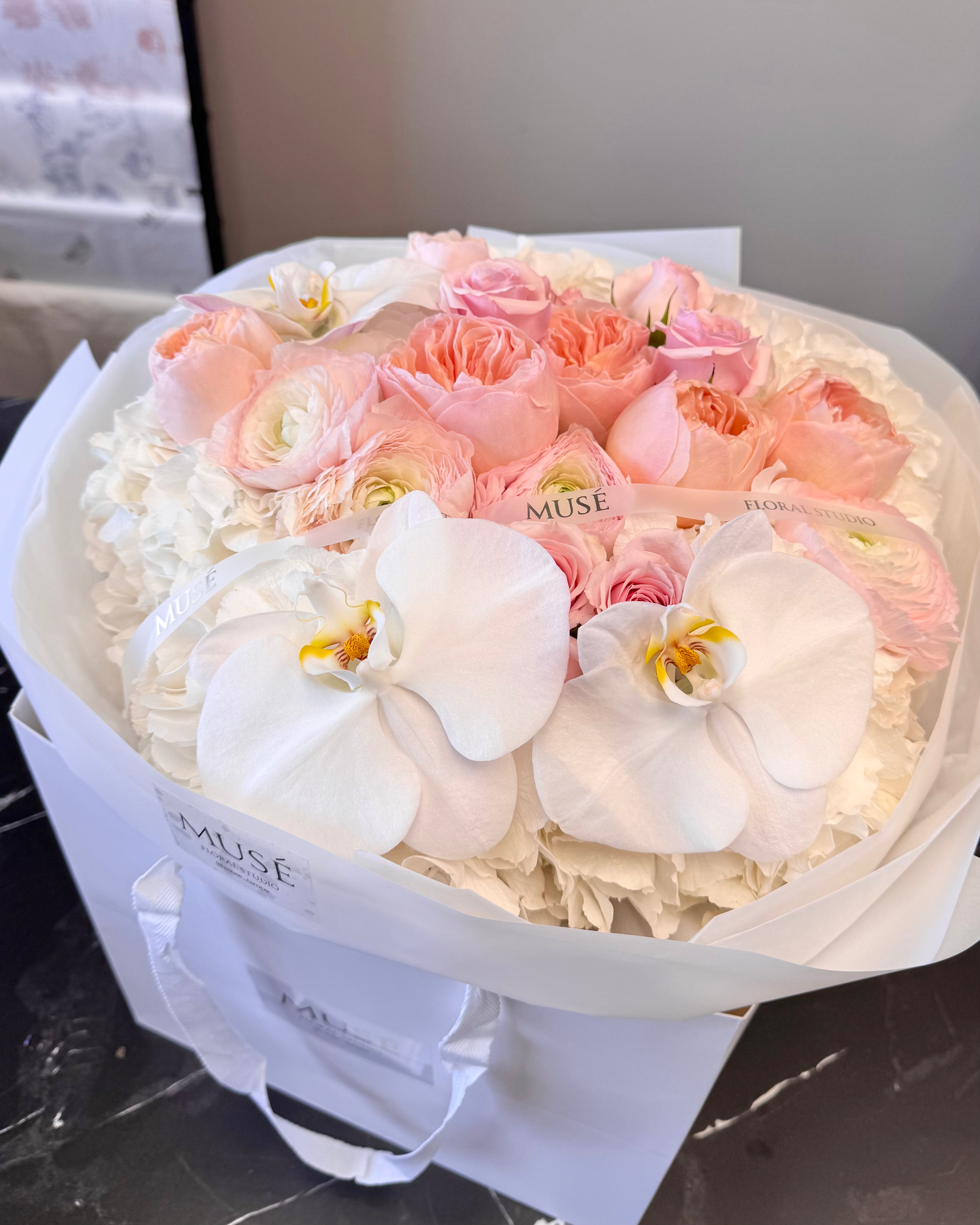 Muse Peach Rose & Orchid Arrangement