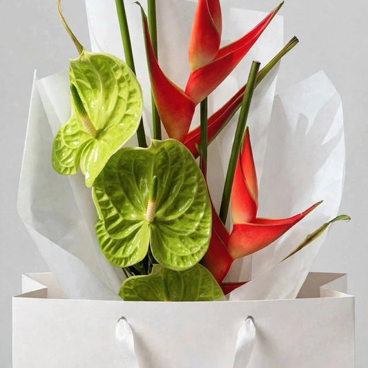 Tropical flowers in Muse Floral Studio bag